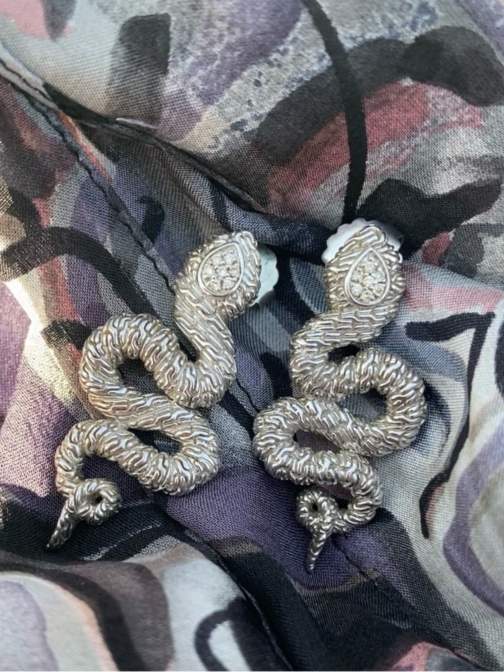 John Hardy Silver 18k diamond Snake Naga earrings